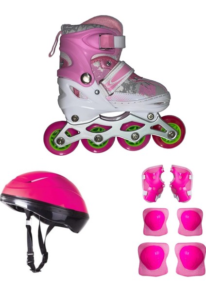 Power Passion Işıklı 2+1 Çift Sıra Ayarlanabilir Alıştırma Pateni + Dizlik Seti + Kask