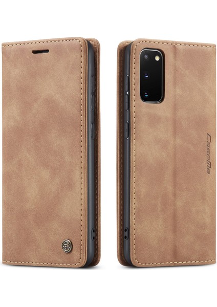 Samsung Galaxy S20 Için Retro Pu Deri Tpu Kart Bölmeli Manyetik Flip Standlı Kılıf (Yurt Dışından)
