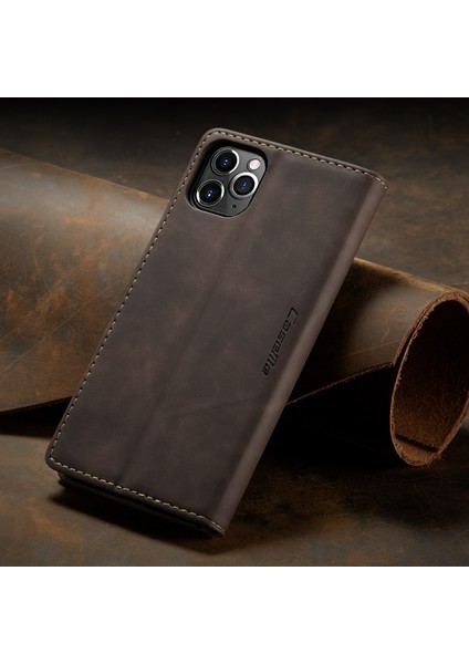 iPhone 11 Pro Max Için Retro Pu Deri Tpu Kart Bölmeli Manyetik Flip Standlı Kılıf (Yurt Dışından)
