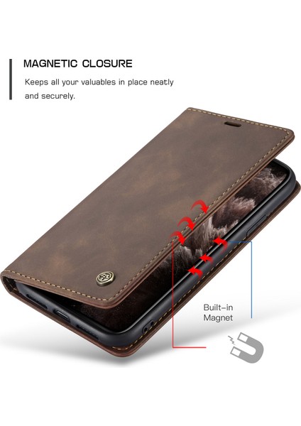 iPhone 11 Pro Max Için Retro Pu Deri Tpu Kart Bölmeli Manyetik Flip Standlı Kılıf (Yurt Dışından)
