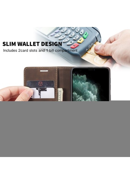 iPhone 11 Pro Max Için Retro Pu Deri Tpu Kart Bölmeli Manyetik Flip Standlı Kılıf (Yurt Dışından)