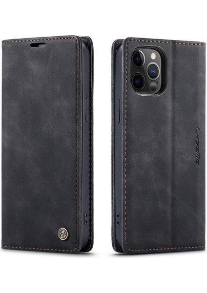 iPhone 12 Pro Max Için Retro Pu Deri Tpu Kart Bölmeli Manyetik Flip Standlı Kılıf (Yurt Dışından)