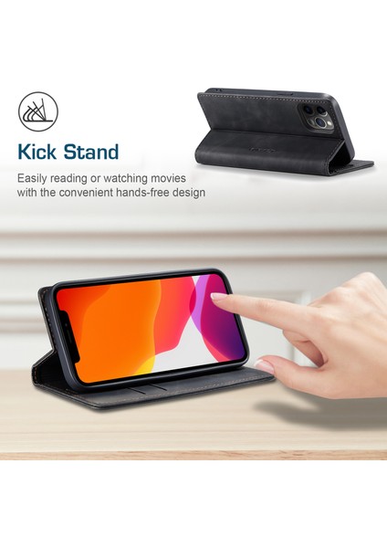 iPhone 12 Pro Max Için Retro Pu Deri Tpu Kart Bölmeli Manyetik Flip Standlı Kılıf (Yurt Dışından)