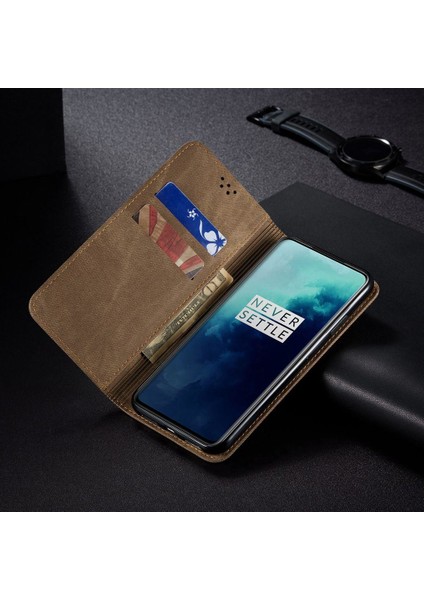 Oneplus 7t Pro Için Retro Deri Flip Standlı Kılıf (Yurt Dışından)