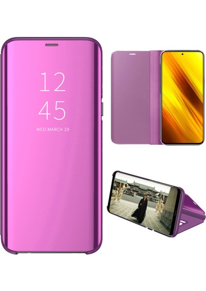 Xiaomi Poco X3 Nfc Için Aynalı Pu Deri Standlı Kılıf (Yurt Dışından)
