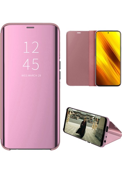 Xiaomi Poco X3 Nfc Için Aynalı Pu Deri Standlı Kılıf (Yurt Dışından)