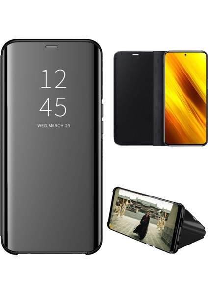 Xiaomi Poco X3 Nfc Için Aynalı Pu Deri Standlı Kılıf (Yurt Dışından)