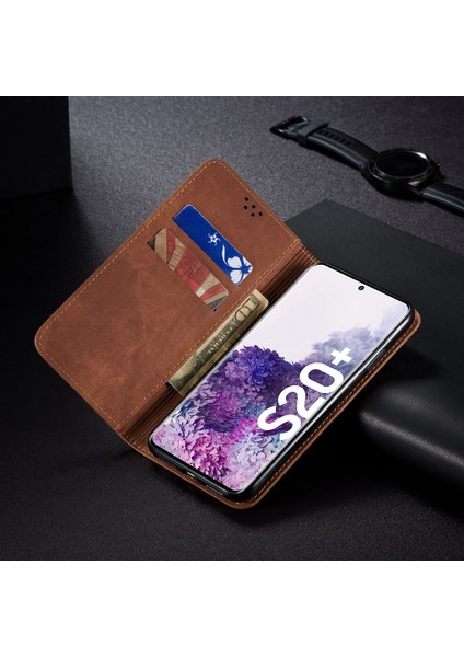 Samsung Galaxy S20 Plus Için Retro Deri Flip Cüzdan Standlı Kılıf (Yurt Dışından)