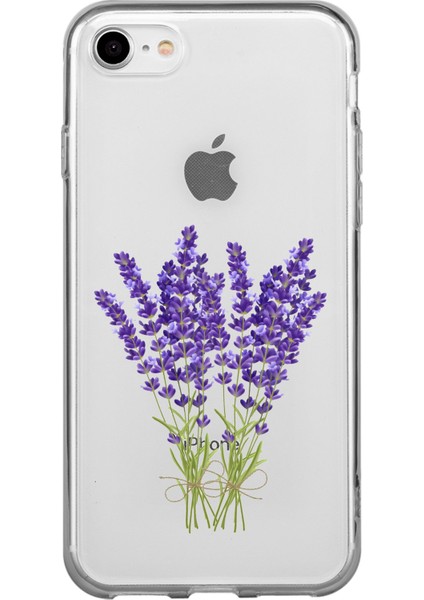 iPhone 7 Mavi Çiçek Tasarımlı Şeffaf Telefon Kılıfı