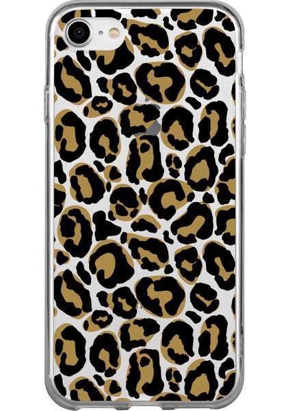 iPhone 7 Leopar Desenli Premium Şeffaf Silikon Kılıf