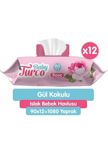 Baby Turco Gül Kokulu Islak Bebek Havlusu 12 x 90