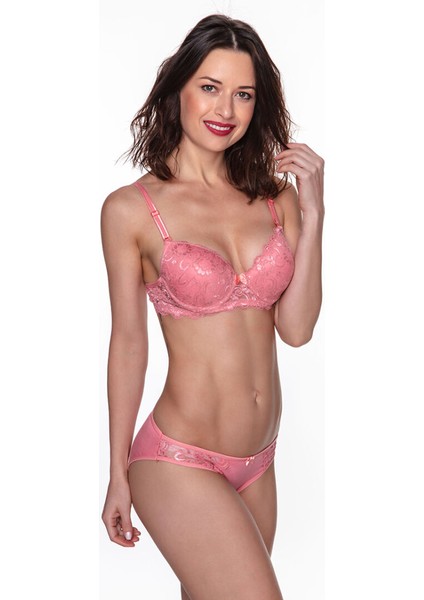Dantelli Dolgulu Sütyen Takımı Somon – 80B