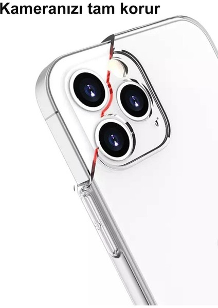 Iphone 12 Pro Max Uyumlu Şeffaf Kamera Lens Korumalı Kılıf + Tam Kaplayan Kırılmaz Cam