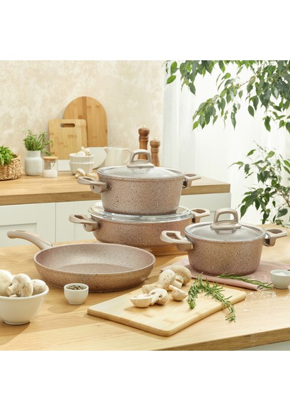 Premium-S Pro Gold Pink 7 Parça Granit Tencere Seti