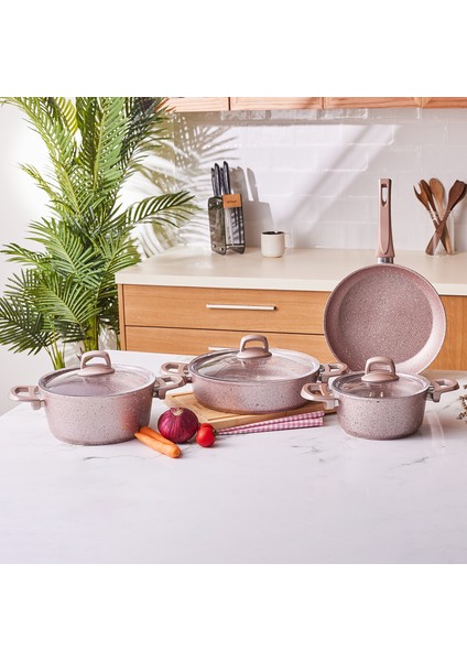 Premium-S Pro Gold Pink 7 Parça Granit Tencere Seti