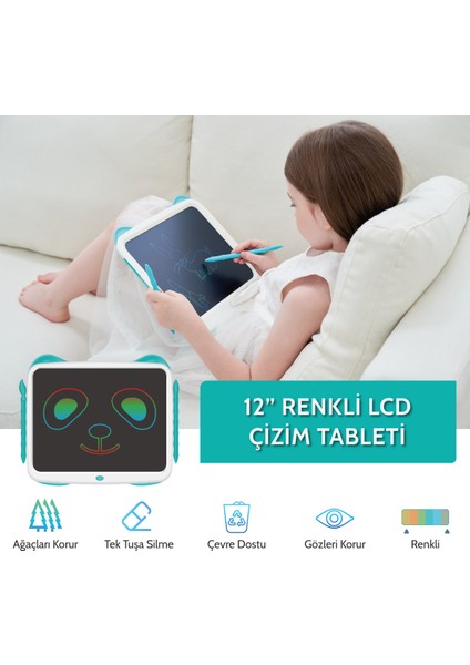 Wicue 12" Panda LCD Dijital Renkli Çizim Tableti