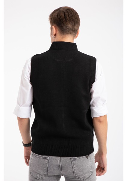Erkek Orta Yaş ve Üzeri Triko Örgü Akrilik Kışlık Baba Fermuarlı Yelek 2073-Siyah fiyatları