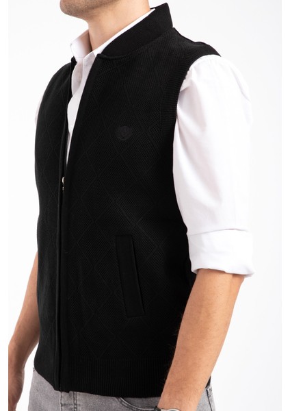 Erkek Orta Yaş ve Üzeri Triko Örgü Akrilik Kışlık Baba Fermuarlı Yelek 2073-Siyah modelleri