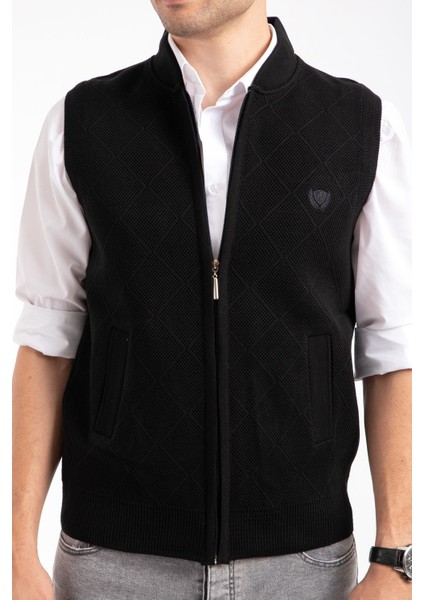 Erkek Orta Yaş ve Üzeri Triko Örgü Akrilik Kışlık Baba Fermuarlı Yelek 2073-Siyah fırsatları