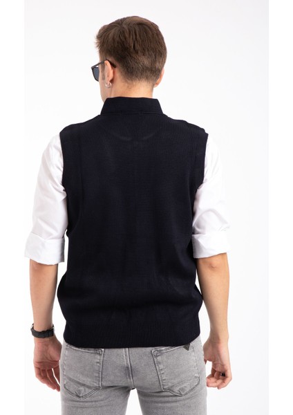 Erkek Orta Yaş ve Üzeri Triko Örgü Akrilik Kışlık Baba Fermuarlı Yelek 2073-Lacivert fiyatları