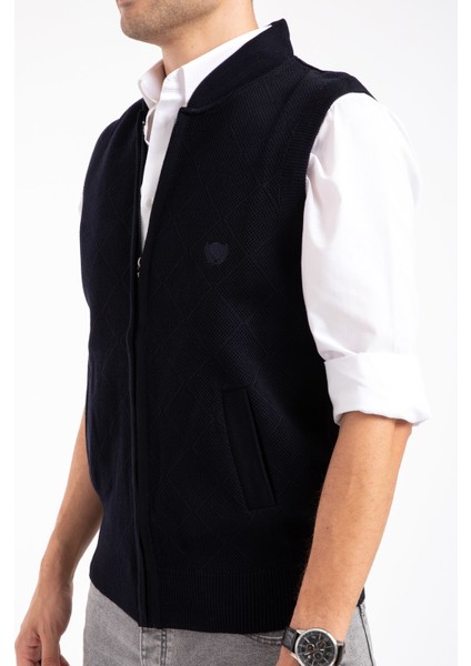 Erkek Orta Yaş ve Üzeri Triko Örgü Akrilik Kışlık Baba Fermuarlı Yelek 2073-Lacivert modelleri