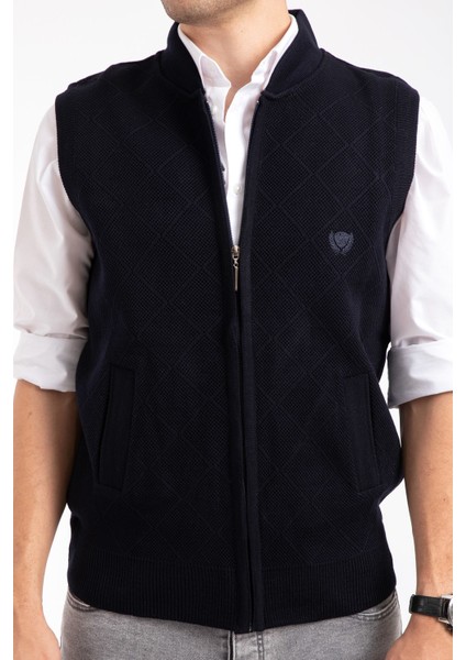 Erkek Orta Yaş ve Üzeri Triko Örgü Akrilik Kışlık Baba Fermuarlı Yelek 2073-Lacivert fırsatları