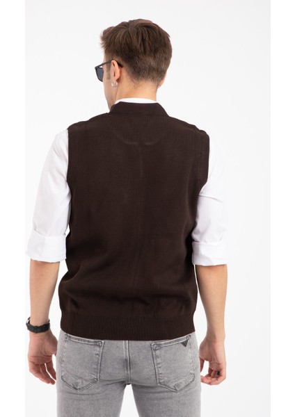 Erkek Orta Yaş ve Üzeri Triko Örgü Akrilik Kışlık Baba Fermuarlı Yelek 2073-Kahve Rengi fiyatları