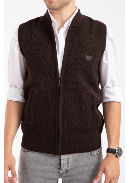 Erkek Orta Yaş ve Üzeri Triko Örgü Akrilik Kışlık Baba Fermuarlı Yelek 2073-Kahve Rengi fırsatları