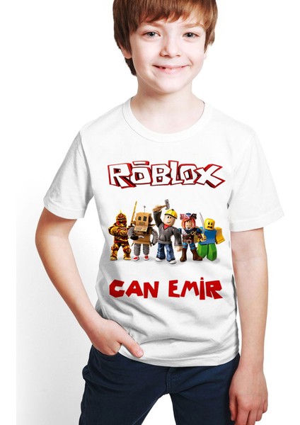 Kişiye Özel Isimli Roblox Baskılı Beyaz Unisex Çocuk T-Shirt M01