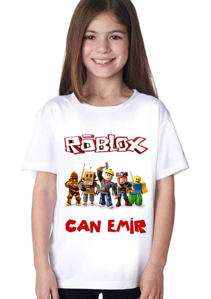 Kişiye Özel Isimli Roblox Baskılı Beyaz Unisex Çocuk T-Shirt M01