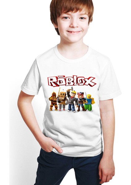Kişiye Özel Isimli Roblox Baskılı Beyaz Unisex Çocuk T-Shirt M02