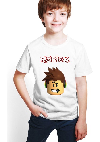 Kişiye Özel Isimli Roblox Baskılı Beyaz Unisex Çocuk T-Shirt M03