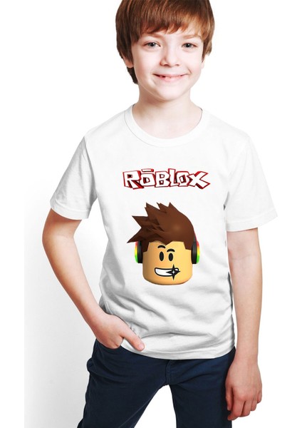 Kişiye Özel Isimli Roblox Baskılı Beyaz Unisex Çocuk T-Shirt M03
