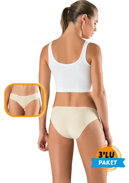 3'lü Lazer Kesim Kadın Slip Külot Iz Yapmaz Toparlayıcı Ten Slikonlu