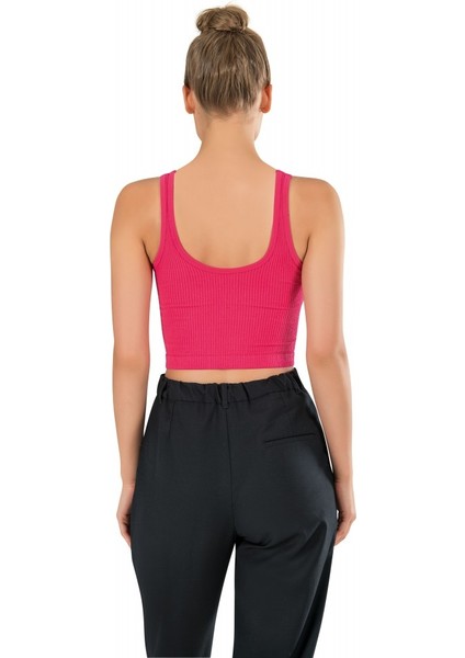 Kadın Modal Crop Top Büstiyer Fuşya Toparlayıcı Dikişsiz Örme Kalın Askılı Basic