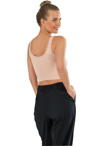 Kadın Modal Crop Top Büstiyer Ten Toparlayıcı Seamless Dikişsiz Örme Kalın Askılı