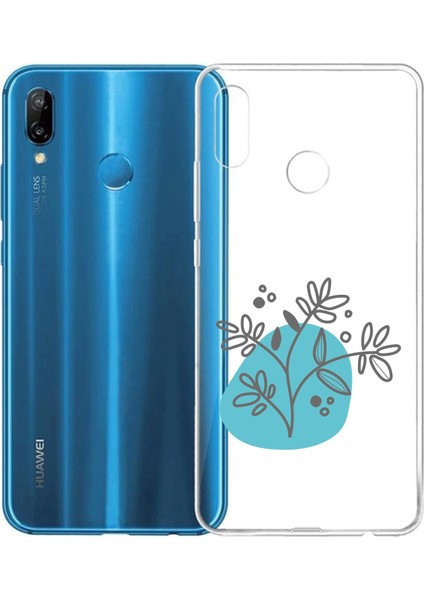 Huawei P20 Lite Özel Çizim Çiçek Şeffaf Telefon Kılıfı