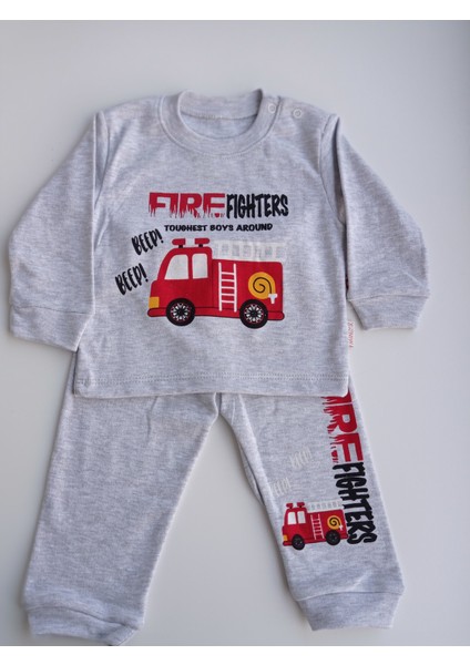 Neşeli Bebek Gri Unisex İtfaiye Pijama Takımı 9 Ay