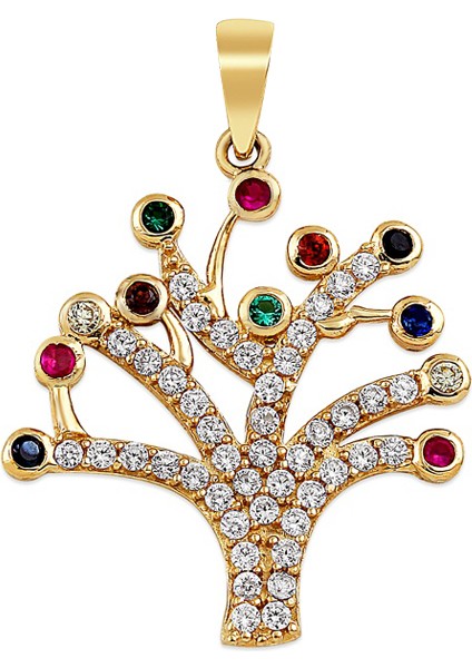 Altınsepeti Renkli Taşlı Altın Hayat Ağacı Kolye Ucu
