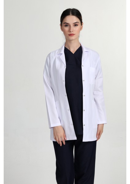 Önlük Kadın Ceket Boy Gömlek Yaka Doktor Hemşire Öğretmen Önlüğü Beyaz RUF-1401