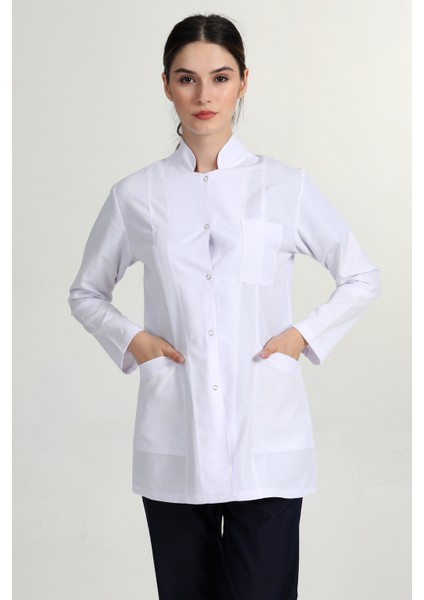 Önlük Kadın Ceket Boy Hakim Yaka Doktor Hemşire Öğretmen Önlüğü Beyaz YŞN-1401 modelleri