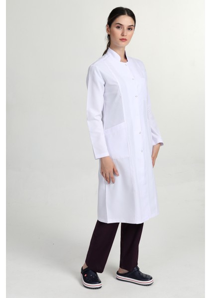 Önlük Kadın Tesettür Hakim Yaka Doktor Hemşire Öğretmen Önlüğü Beyaz GMZ-1401 fiyatları