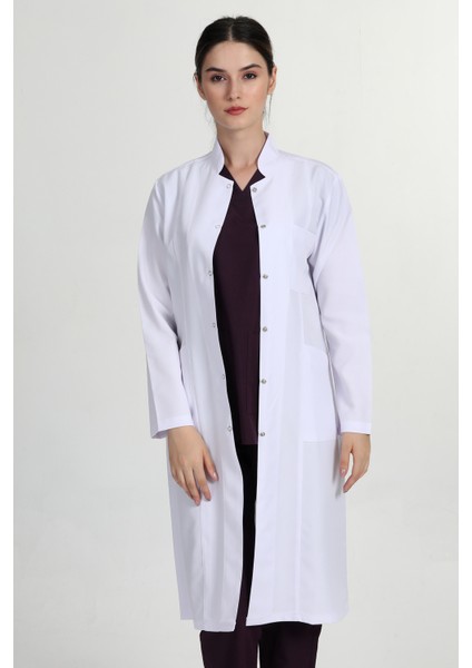 Önlük Kadın Tesettür Hakim Yaka Doktor Hemşire Öğretmen Önlüğü Beyaz GMZ-1401 modelleri