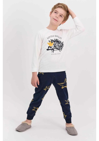 Little Hoglet Krem Erkek Çocuk Uzun Kol Pijama Takımı