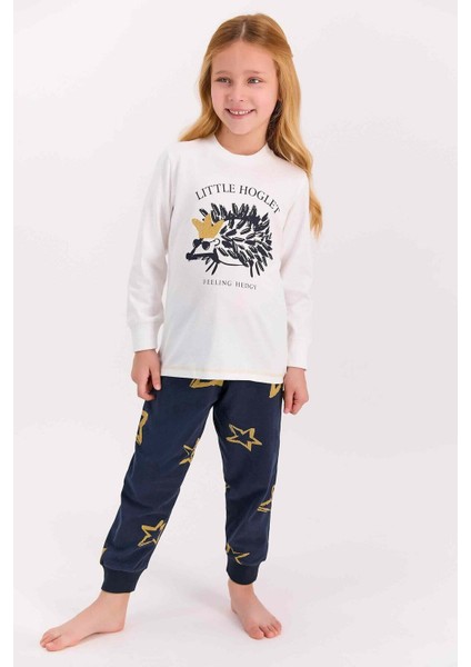 Little Hoglet Krem Kız Çocuk Uzun Kol Pijama Takımı