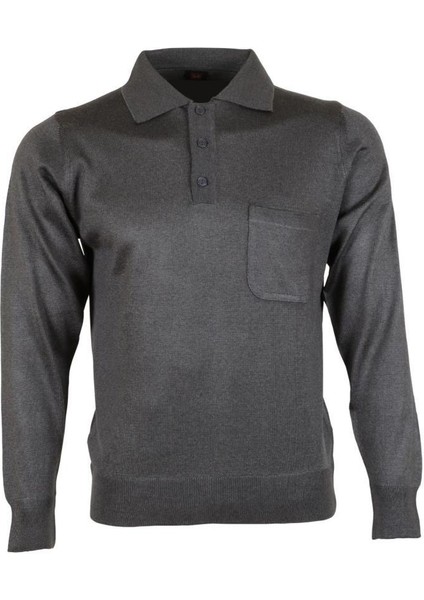 Erkek Gri Kazak Polo Yaka Yünlü Klasik Normal Kesim RAR00649