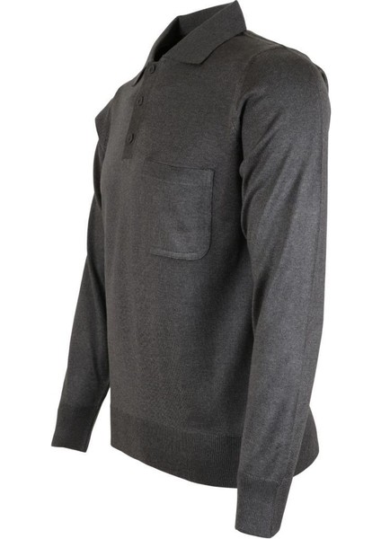 Erkek Gri Kazak Polo Yaka Yünlü Klasik Normal Kesim RAR00649 modelleri