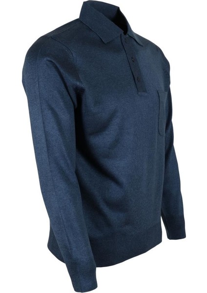 Erkek Mavi Kazak Polo Yaka Yünlü Klasik Normal Kesim RAR00650 fiyatları