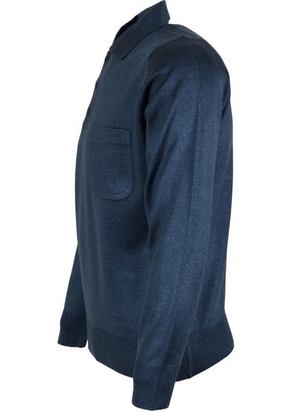 Erkek Mavi Kazak Polo Yaka Yünlü Klasik Normal Kesim RAR00650 modelleri