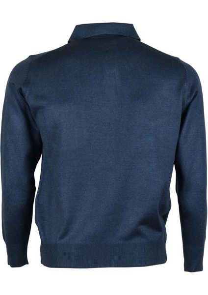Erkek Mavi Kazak Polo Yaka Yünlü Klasik Normal Kesim RAR00650 indirimleri